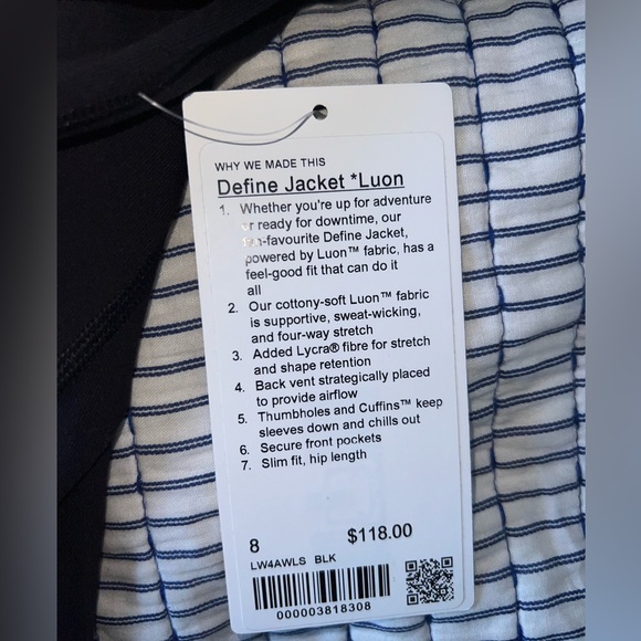 NWT Black LuluLemon Define Jacket Size 8 - Picture 3 of 3